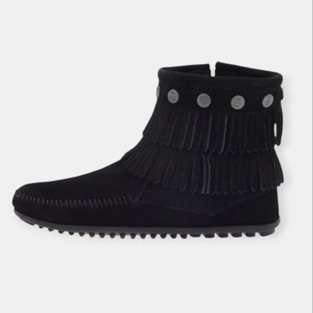 Minnetonka Double Fringe Suede Ankle Boots